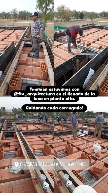 Dos tomas del llenado de losa en planta alta, con el corrugado eléctrico tendido antes del hormigonado